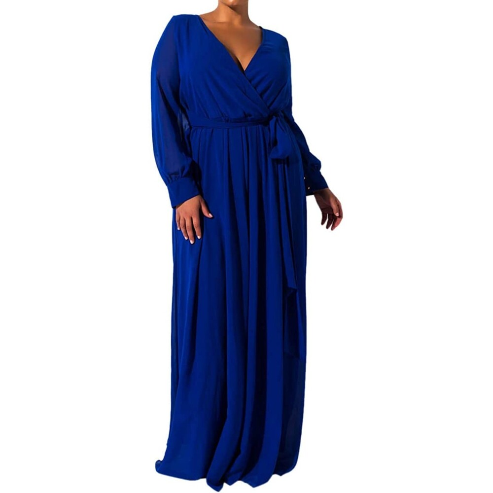 Cocktail Chiffon Wrap Front Lined Blue Maxi Dress Sz XXL